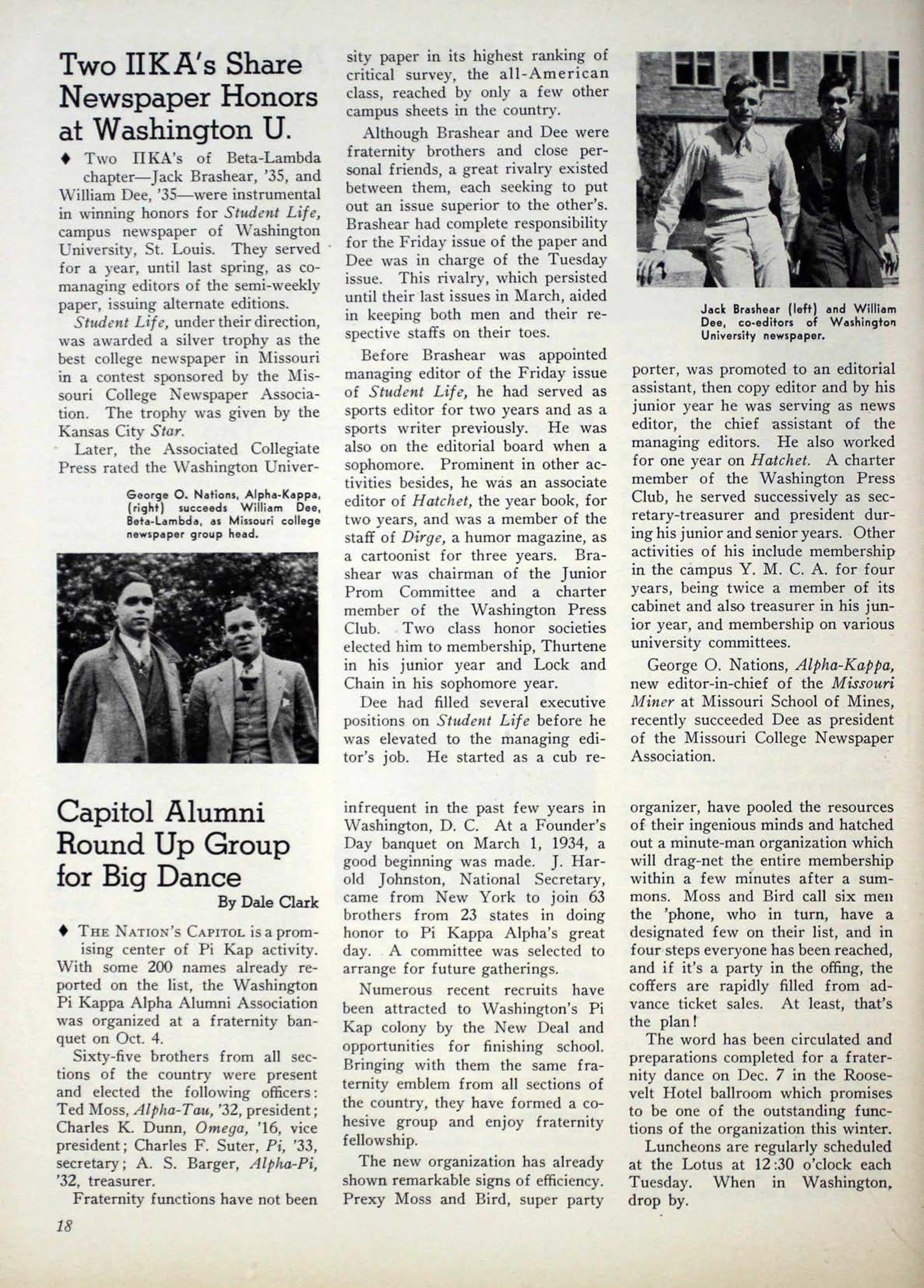 Two Pi Kappa Alpha's Share Newspaper Honors at Washington U.